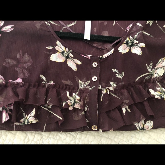 Lauren Conrad Sheer Burgundy flower blouse - Picture 5 of 6
